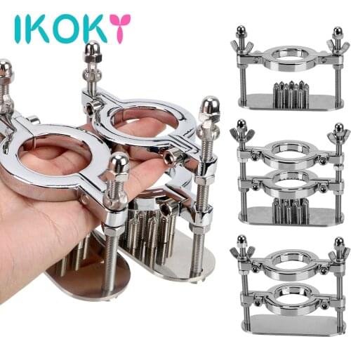 IKOKY Male Chastity Testicle Clamp Metal Spike Penis Ring Clamp Scrotum Stimulation Lock Training Device Sex Toys For Men