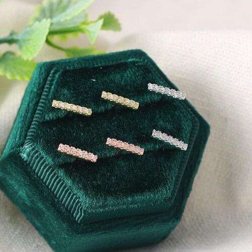 ZHOUYANG Geometric Stick Stud Earrings for Women Trendy Cool Tiny Zircon 3 Color Available Party Daily Fashion Jewelry DZE022