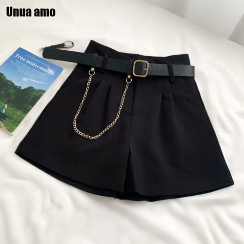 Unua amo Casual High Waist Wide Leg Shorts With Belt Korean Style Fashion Wild Chain Female Suit Shorts Summer 2021