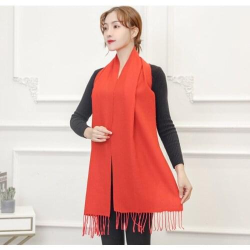 Ladies New Autumn And Winter Long Narrow Scarf Pure Red Fashion Headscarf Fashion Tassel Shawl Harajuku Mens And Womens Scarf