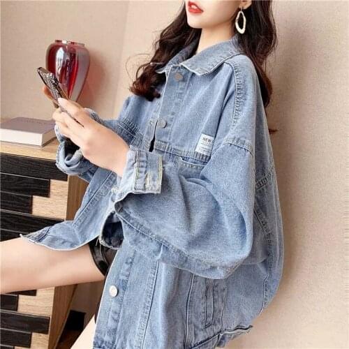 2021 Spring Autumn New Womens Long Sleeve Cropped Denim Top Womens Jackets Blue Jean Jeans Patchwork Vintage Jacket Women Coats