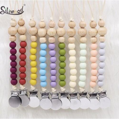 10pc Wooden Pacifier Clips DIY Baby Pacifier Chain Silicone Beads Nipple Holder Toys Infant Teething Attache Sucette Dummy Clip