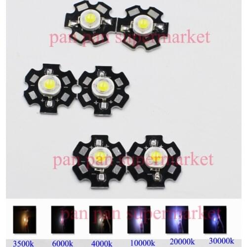 10PCS 1W 3W High Power cool/warm white 3500k 4500k 6500k 10000k 20000k-30000k LED Chip + 20mm star pcb