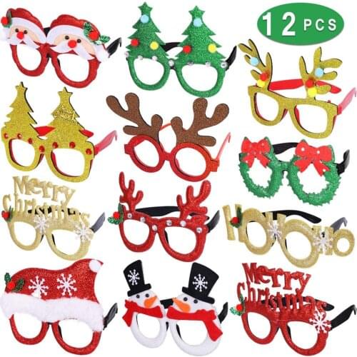 12 Pcs Christmas Glasses Glitter Party Glasses Frames Xmas Decoration Costume Eyeglasses for Christmas Parties Holiday Favors
