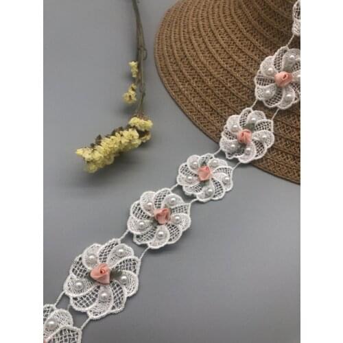 15Yard Beautiful 3D Pearl Flower Embroidery Lace Applique Flower Sewing Lace DIY Craft Width 4.5cm