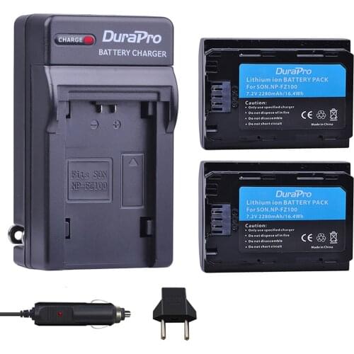 2PC 2280mAH NP FZ100 Battery + Car Charger for Sony NP-FZ100 BC-QZ1 Alpha 9, A7RIII, ILCE-7RM3 for Sony A9, A9R, Alpha 9s Camera