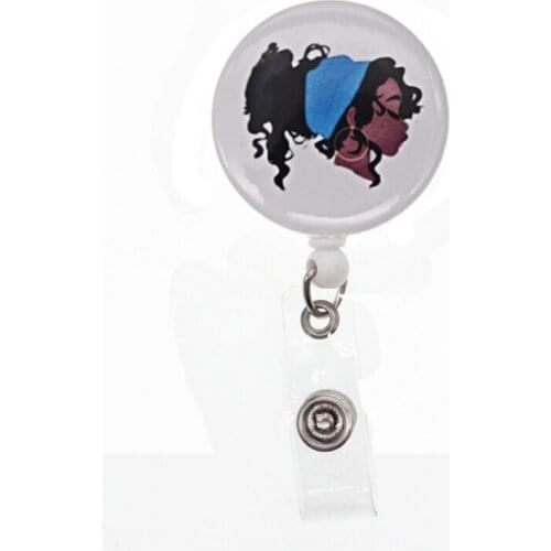 20 pcs/lot New Design Custom Round Iron Medical Badge Holder black girl Retractable Hospital Badge Reel With Clip
