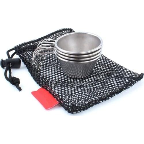 4 Stainless Steel Bowls Mini Portable Cookware Outdoor Camping Tableware Coffee Cup With Handles Anti-Scalding Small Bowl