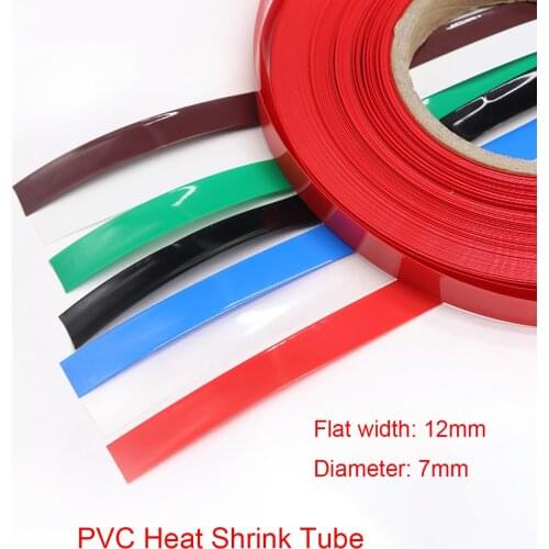 5M Colorful PVC Heat Shrink Tube Width 12mm Dia 7mm Lithium Battery Insulated Film Wrap Protection Case Pack Wire Cable Sleeve