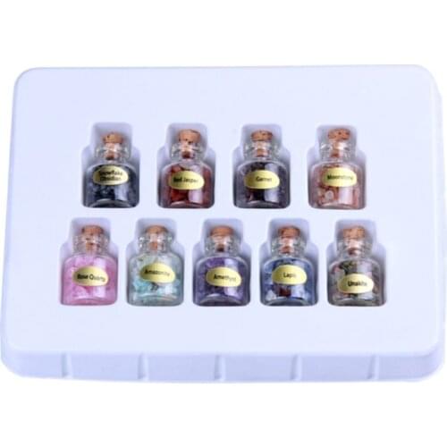 9 Bottles Mini Gemstone Bottles Chip Crystal Healing Tumbled Gem Reiki Wicca Stones Set Semiprecious Gem Stones Decor