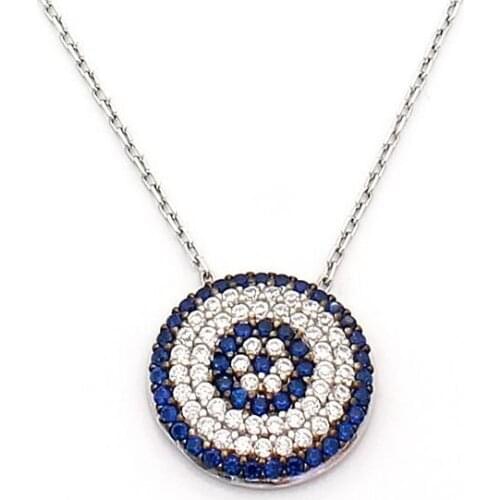 925 Sterling Silver Women Necklace with Evil Eye Bead Zircon Stone