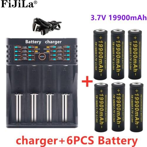 100% New 18650 battery 3.7V 19900mAh rechargeable liion battery for Led flashlight battery 18650 battery Wholesale +USB charger