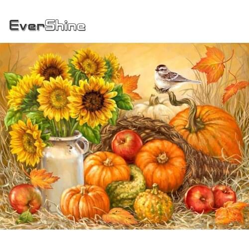 EverShine Full Square Diamond Embroidery Thanksgiving Diamond Painting Sunflower Rhinestone Cross Stitch Mosaic Pumpkin Wall Art