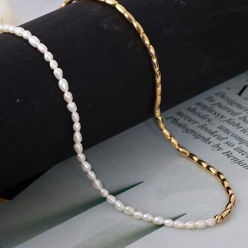 Four Seasons Universal Simple Natural Freshwater Pearl Stitched Metal Bean Short Money Chain