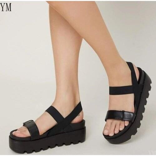 Black Apricot Women Summer Platform Sandals Female Fish Mouth Flat High Heels Shoes Lady Sexy Buckle Slope Sandalias Mujer
