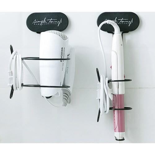 Hair Dryer Holder Straightener Curling Iron Storage Rack Wall Mounted Metal Shelf Sticky Blow Dryer Holder Bathroom Supplies
