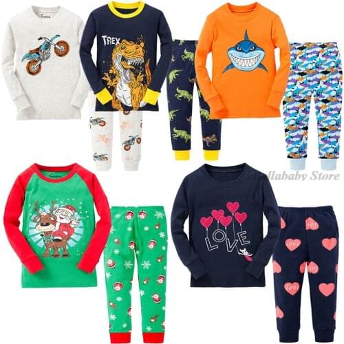 Kids Boys Sleepwear Baby Girl Spring Cotton Sets Children Dinosaur Shark Pajamas Boy Pyjamas Kids Nightwear 2-8Y Teenage Clothes