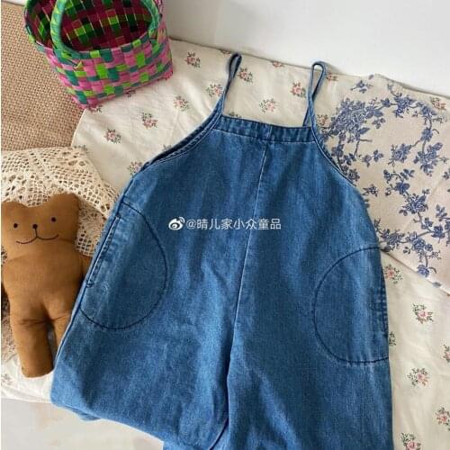2021 new stylish girls boys denim overalls fashion summer cotton linen kids jumpsuit