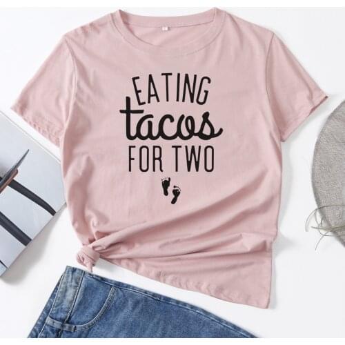 Eating Tacos for Two Pregnancy Woman T-Shirt Short Sleeve T-Shirts Summer Tops for Women Cotton Graphic Tee Female Shirt Clothes