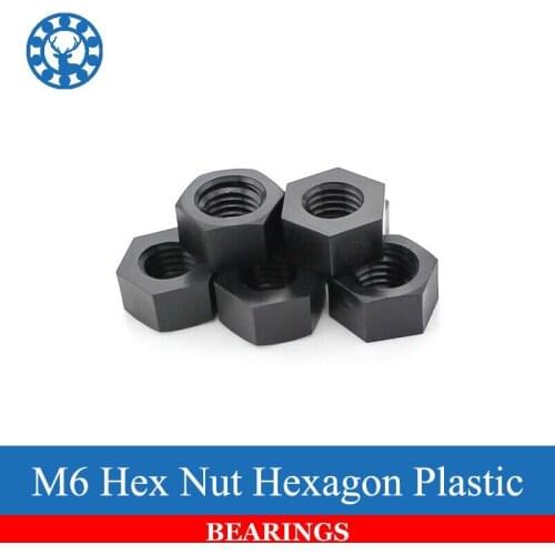 Hot 50pcs DIN934 M6 Black Nylon Hex Nut Hexagon Plastic Nuts Metric Thread Suit For Screws Bolts NEW