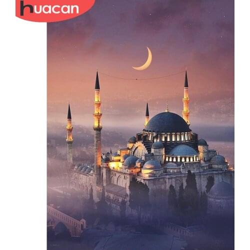 HUACAN Diamond Painting Kit Castle Scenery Embroidery Cross Stitch Night Mosaic Landscape Wall Decor Diamond Art