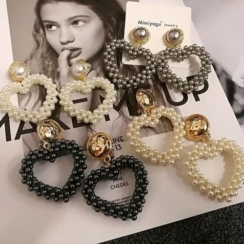 Mimiyagu korean Handmade Heart-shaped Big Drop Pearl Earrings For Women