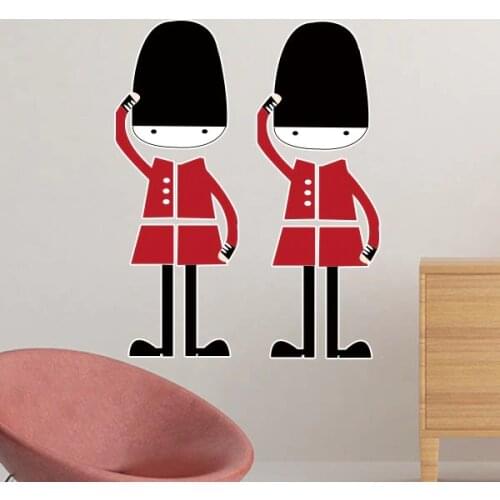 Colorful Soldier UK England Landmark Flag Mark Illustration Pattern Removable Wall Sticker City Buildings Art Decals Wallpaper