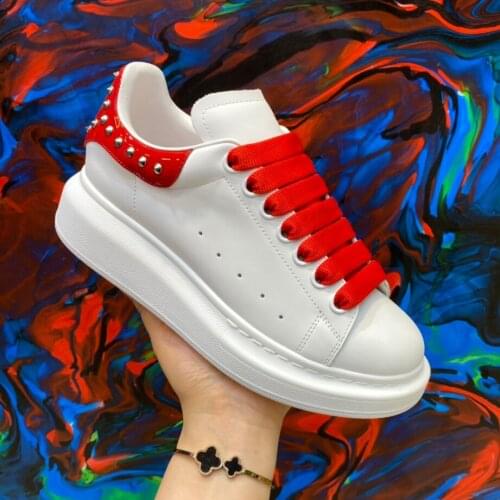 Luxury Brand Genuine Leather Womens Sneakers White Spring Lace Up Platform Sport Shoes Fashion Comfortable Flat Shoes For Women