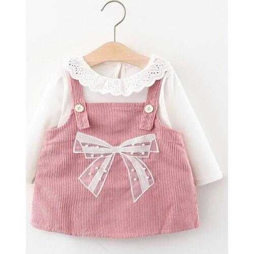 Melario Baby Girls Dress Autumn Winter Girls Cotton Long Sleeve Dress White T-shirt 2Pcs Suit Kids Clothes Vestidos 1st Birthday