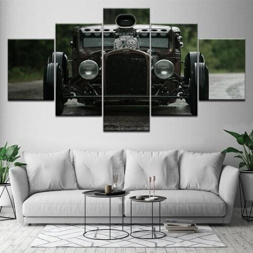 Wall Art Canvas Painting Modular Pictures 5Pcs Classic Antique Hot Rod Vintage Car Poster HD Prints Home Decoration For Bedroom
