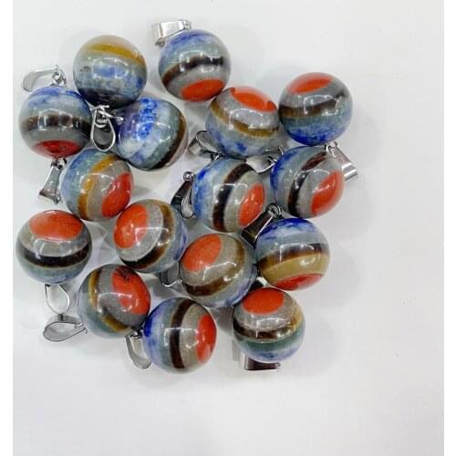 Retro Reiki Healing 14mm round Chips Stone Natural Chakra Orgone Energy Crystal Pendant Necklace Pendulum Amulet 6pc wholesale