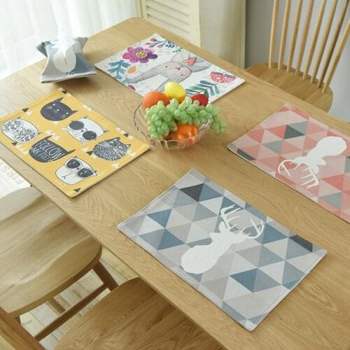 Restaurant Household Cotton And Linen Fabric Art Coaster Placemat Household Rectangular Cartoon Heat Insulation Pad Double-Layer
