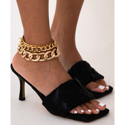 Boho 2021 Simple Multilevel New Snake Chain Geometric Beaded Punk Gold Silver Color Beach Exaggerated Handmade Anklet Jewelry