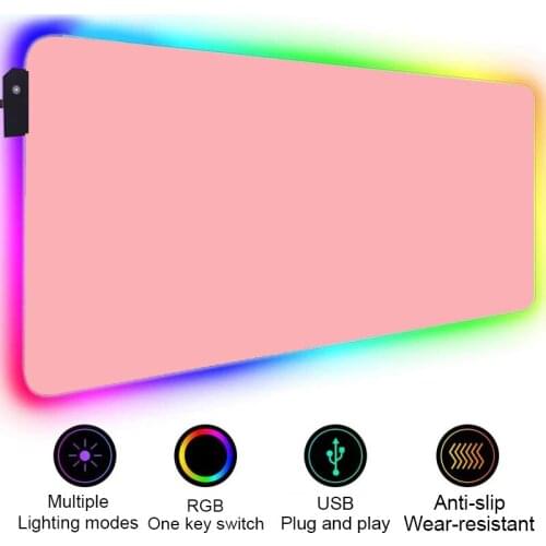 Rgb Mousepad Xl Solid Color Mause Pad Desk Pad Mouse Gaming Accessories Led Mouse Mats Xxl Rubber Mat Pc Gamer Pink Mice Mat