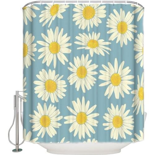 Little Daisy Hand Drawn Cartoon Extra Long Fabric Bath Shower Curtains Mildew-resistant Bathroom Decor with Hooks