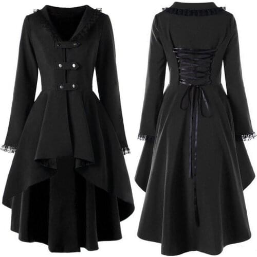 2020 New Fashion Gothic Vintage Mid-long Trench Coat Women Black Slim Belt Cloak Mujer Windbreaker Female Abrigos Brazil Red