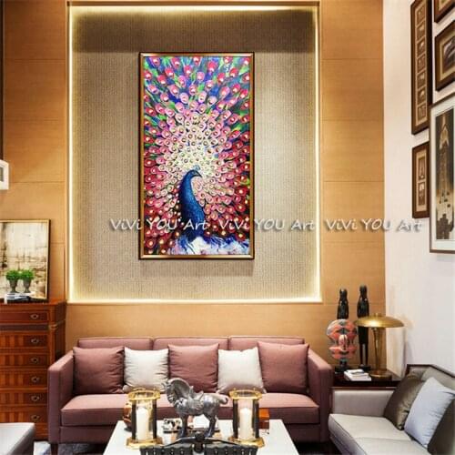 High Quality oil painting Hand-painted Beautiful Peacock Oil Paintings Canvas art colorful Peacock Oil Paintings Wall Decoration