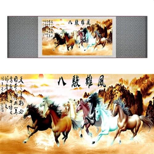Top quality Chinese Horse silk painting Horse art painting Silk scroll art painting eight horse painting19062706