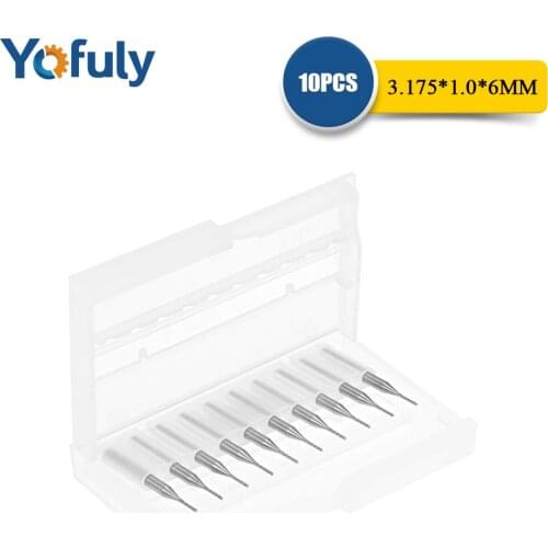 High Quality 10pcs/lot CNC Bits Single Flute Spiral Router Carbide End Mill Cutter Tools 3.175 x 1.0x6mm CNC Carbide PCB Router