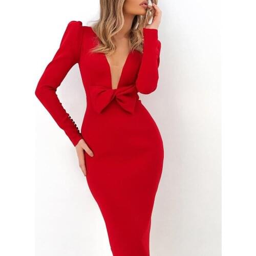 Women Sexy Dress Solid Puff Sleeve Butterfly Design Bodycon Dress Vestidos