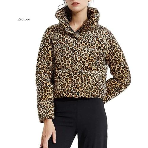 Winter Women Coat Leopard Puffer Print Jackets New Bubble Cropped Coat Korean Fashion Clothing Cotton Parkas Coats