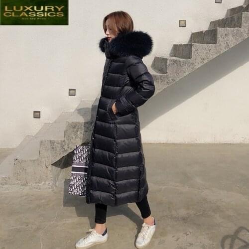 Winter Down Jacket Fashion Women Large Fur Hood Korean Fit Down Coat Female Long Parka Ladies Elegant Outwear Hiver 19003