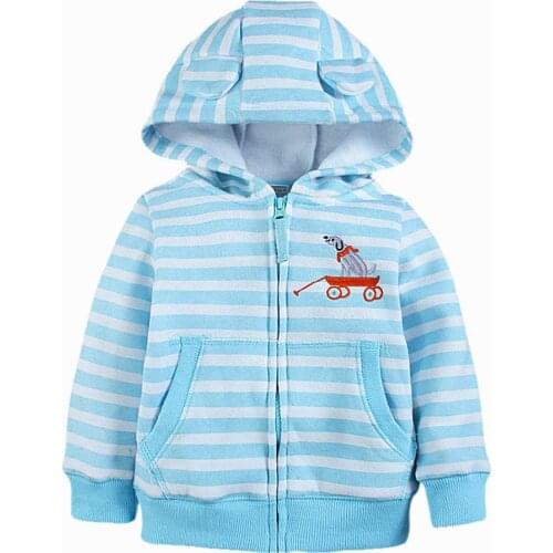 2-7T Boy Girl Hooded Sweatshirt Striped Cotton Hooded Jacket Zippered Winter Thick Thermal Hooded Coat Girl Toddler Hood Top