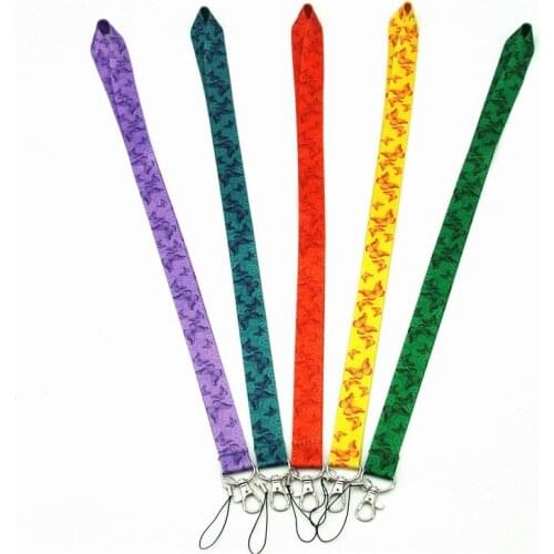 Fashion 10Pcs Girls 5 Colors Butterfly Painting Neck Strap Lanyard ID Badge Holders Butterflies Mobile Phone Hang Rope Wholesale