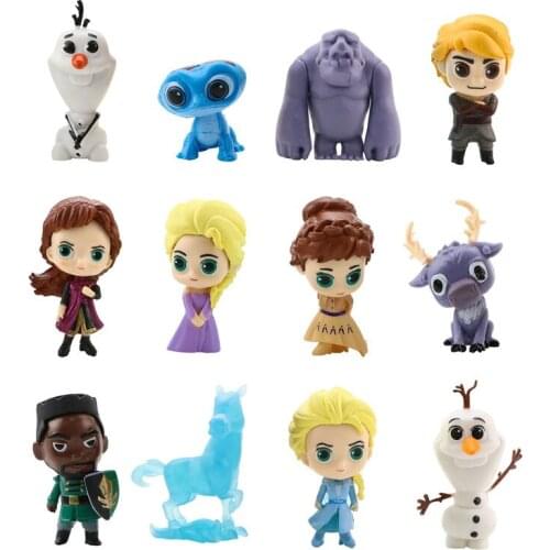 12Pcs/Set Q Version Disney Frozen Elsa Anna Action Figure Anime PVC Olaf Kristoff Sven Dolls Toy Kids Gift