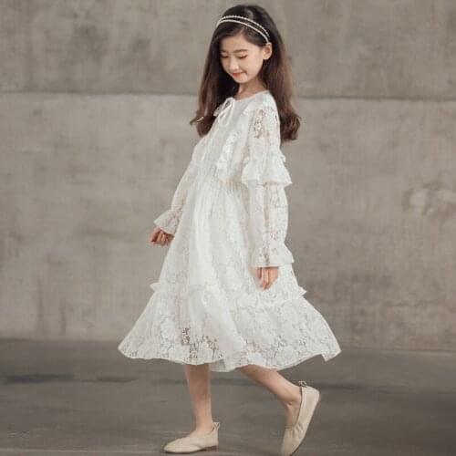 2021 New Arrival Spring And Summer Children Lace Long Princess Dress For Girl Children White Dress Meisje Jurk