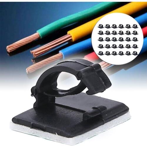 30pcs/bag Car Network Wire Cable Clip Self-adhesive Desk Organizer Management Cable Holder Plastic Mount Tie Clamp