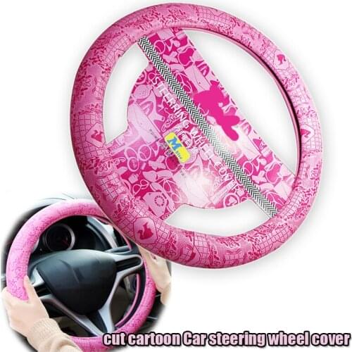 38cm Cute Cartoon Steering Wheel Cover For Girls Women Plush 4 Colors Car Accessories Steering Wheel Cover Creativity Universal