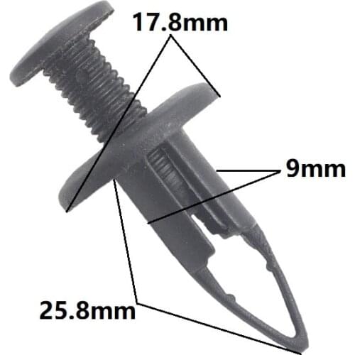 9mm Bumper Cover Auto Plastic Fastener Clips for VW Passat B5 Toyota Avalon Corolla Camry Push Type Retainers