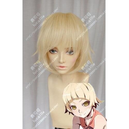Anime Monogatari Series Oshino Shinobu Cosplay Wig Short Pale Gold Linen Heat Resistant Synthetic Hair Wigs + Wig Cap